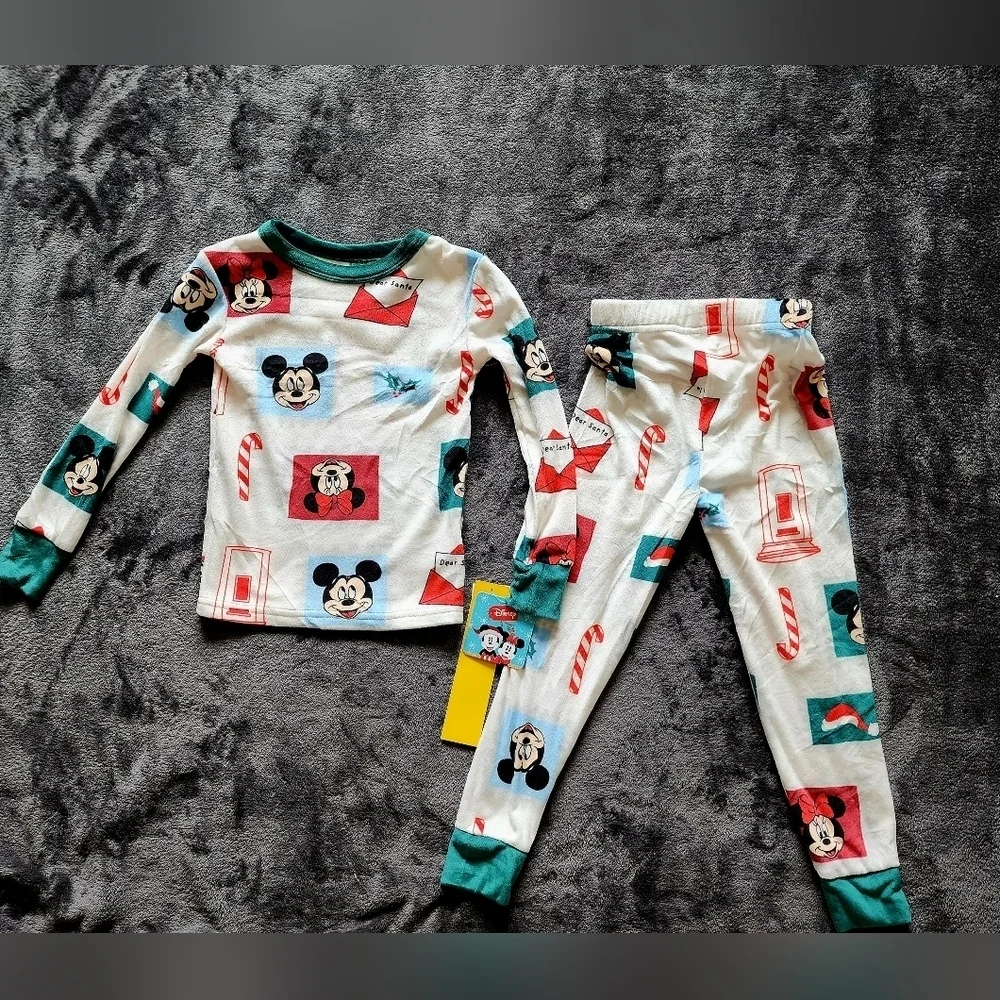 NWT Kids' Christmas Disney Mickey Minnie Mouse 2pc Snug Fit Pajama Set Size 4 10